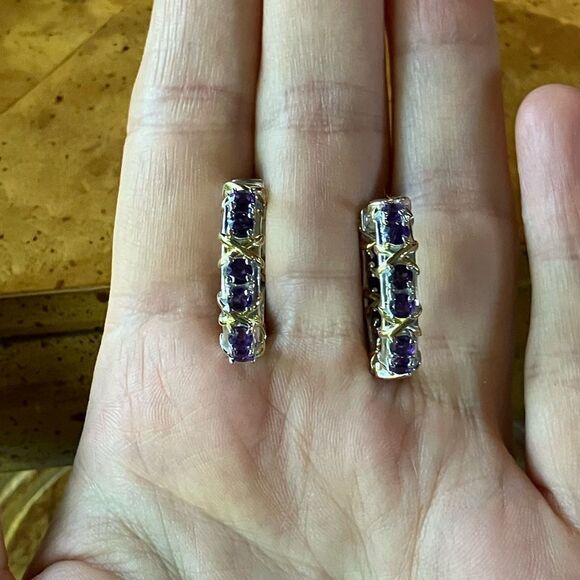 African Amethyst Sterling Silver Hoop Earrings - Picture 3 of 10